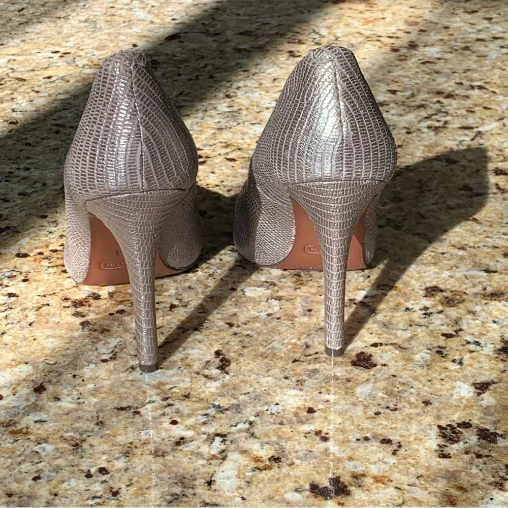 Coach Shimmery Silver Textured Pointed-Toe Pumps